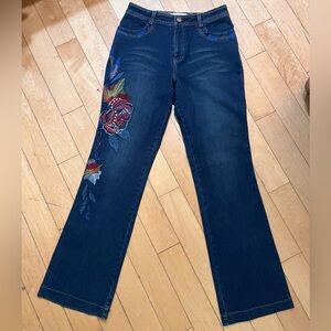 DESIGNER Women’s Vintage Gianna Pezziga Floral Embroidered Denim Jeans Size 42